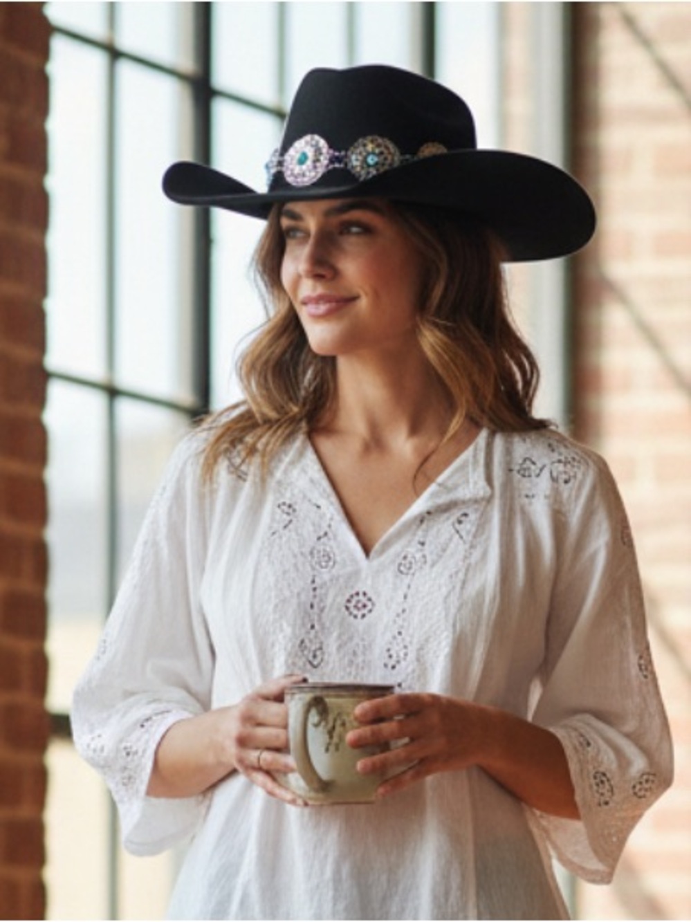 Elegant Black Western Hat with Silver & Blue Accents